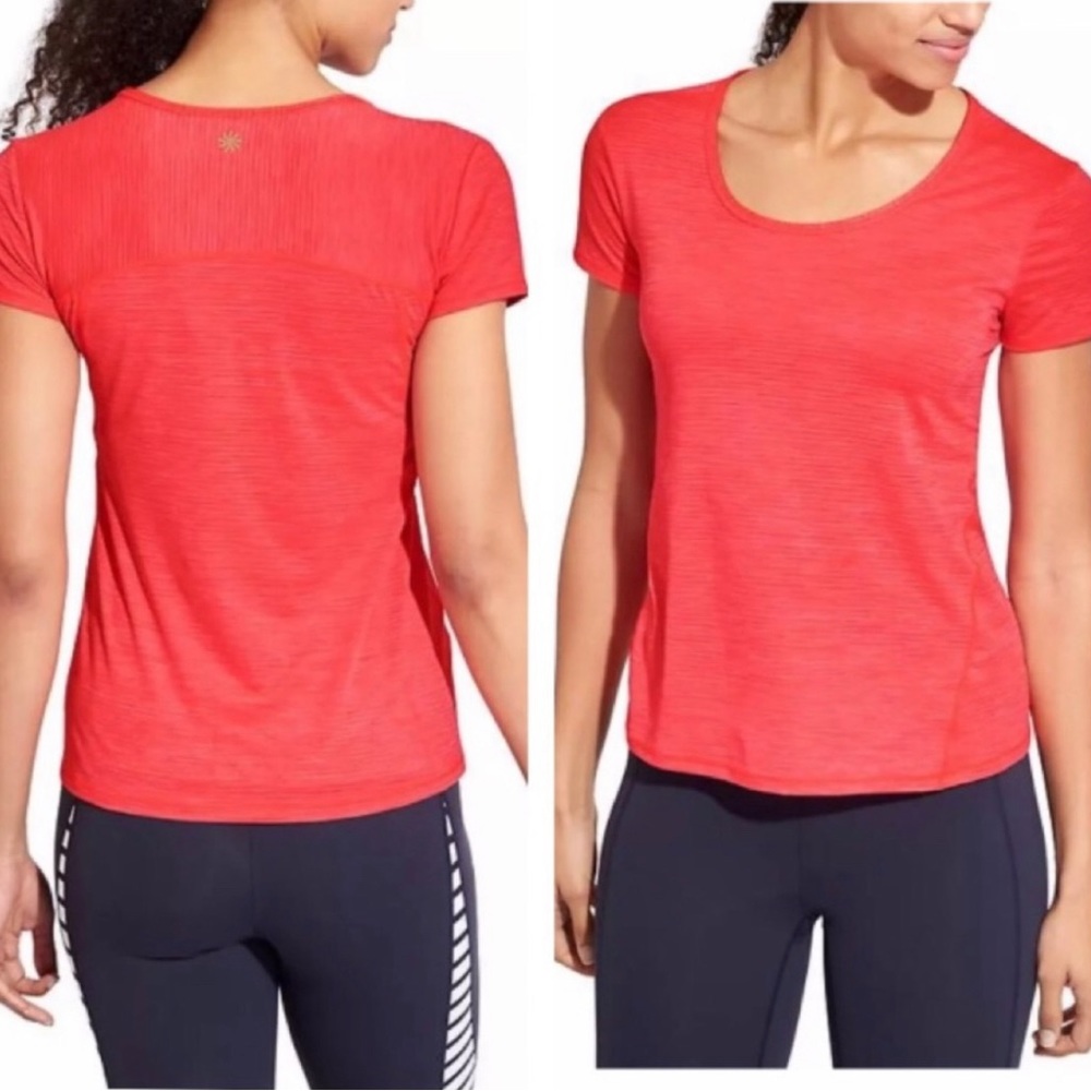 ATHLETA | signature unstinkable chi tech tee in coral quest shadow stripes large